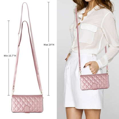 For iPhone 15 Plus / 14 Plus Crossbody Rhombic Zipper Tower Buckle Leather Phone Case with Lanyard(Rose Gold) - iPhone 15 Plus Cases by buy2fix | Online Shopping UK | buy2fix