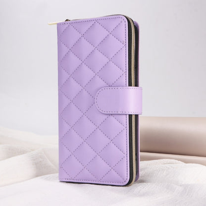 For iPhone 14 Pro Crossbody Rhombic Zipper Tower Buckle Leather Phone Case with Lanyard(Purple) - iPhone 14 Pro Cases by buy2fix | Online Shopping UK | buy2fix