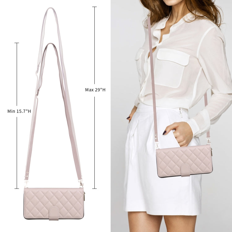 For iPhone 14 Pro Max Crossbody Rhombic Zipper Tower Buckle Leather Phone Case with Lanyard(Beige) - iPhone 14 Pro Max Cases by buy2fix | Online Shopping UK | buy2fix