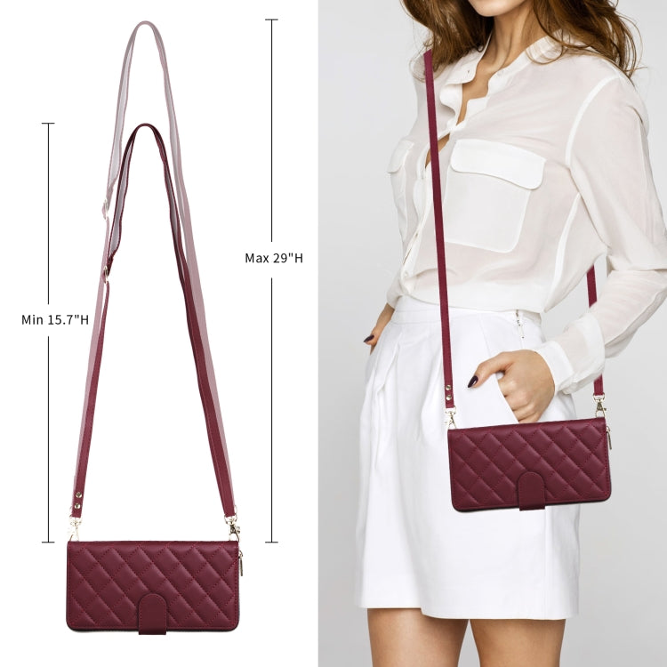 For iPhone 12 Pro Max Crossbody Rhombic Zipper Tower Buckle Leather Phone Case with Lanyard(Wine Red) - iPhone 12 Pro Max Cases by buy2fix | Online Shopping UK | buy2fix
