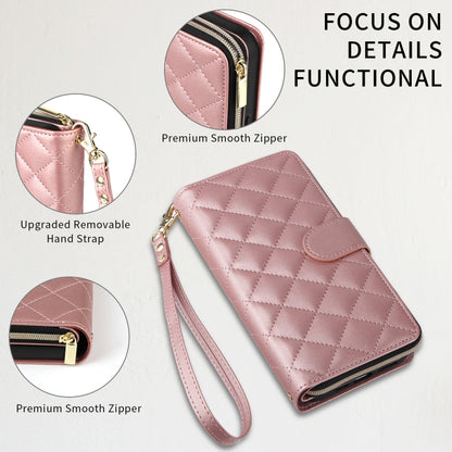 For iPhone 12 Pro Max Crossbody Rhombic Zipper Tower Buckle Leather Phone Case with Lanyard(Rose Gold) - iPhone 12 Pro Max Cases by buy2fix | Online Shopping UK | buy2fix