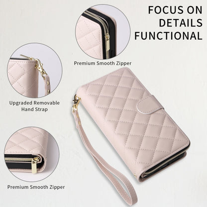For iPhone 11 Pro Max Crossbody Rhombic Zipper Tower Buckle Leather Phone Case with Lanyard(Beige) - iPhone 11 Pro Max Cases by buy2fix | Online Shopping UK | buy2fix