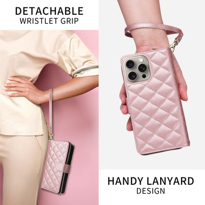 For iPhone 11 Pro Max Crossbody Rhombic Zipper Tower Buckle Leather Phone Case with Lanyard(Rose Gold) - iPhone 11 Pro Max Cases by buy2fix | Online Shopping UK | buy2fix