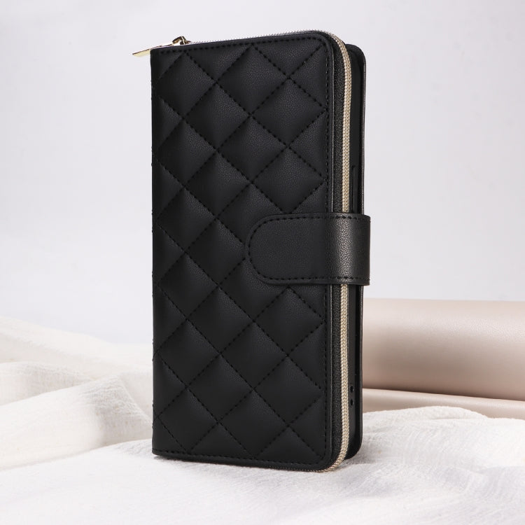 For iPhone X / XS Crossbody Rhombic Zipper Tower Buckle Leather Phone Case with Lanyard(Black) - More iPhone Cases by buy2fix | Online Shopping UK | buy2fix