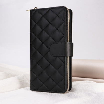 For iPhone X / XS Crossbody Rhombic Zipper Tower Buckle Leather Phone Case with Lanyard(Black) - More iPhone Cases by buy2fix | Online Shopping UK | buy2fix