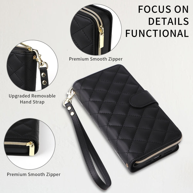 For iPhone X / XS Crossbody Rhombic Zipper Tower Buckle Leather Phone Case with Lanyard(Black) - More iPhone Cases by buy2fix | Online Shopping UK | buy2fix
