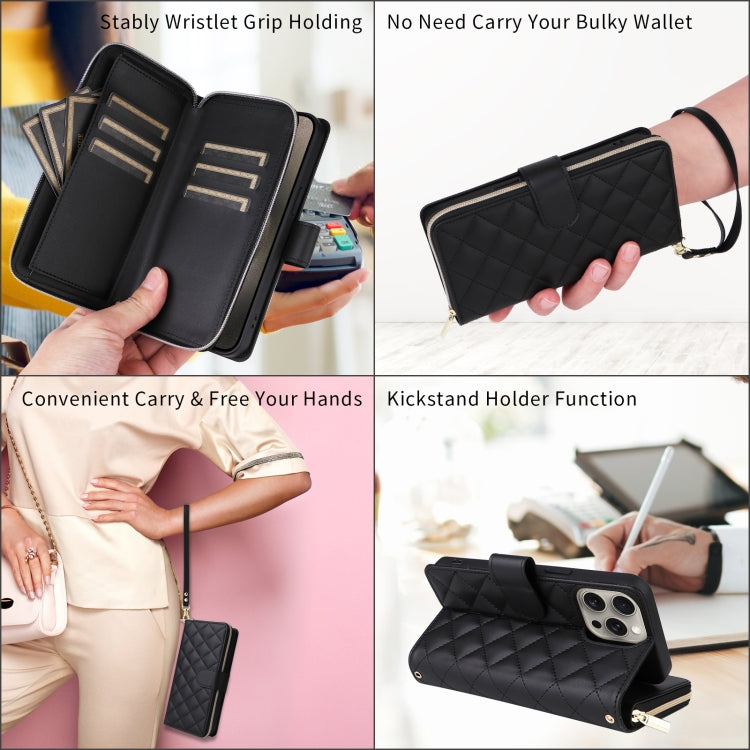 For iPhone X / XS Crossbody Rhombic Zipper Tower Buckle Leather Phone Case with Lanyard(Black) - More iPhone Cases by buy2fix | Online Shopping UK | buy2fix