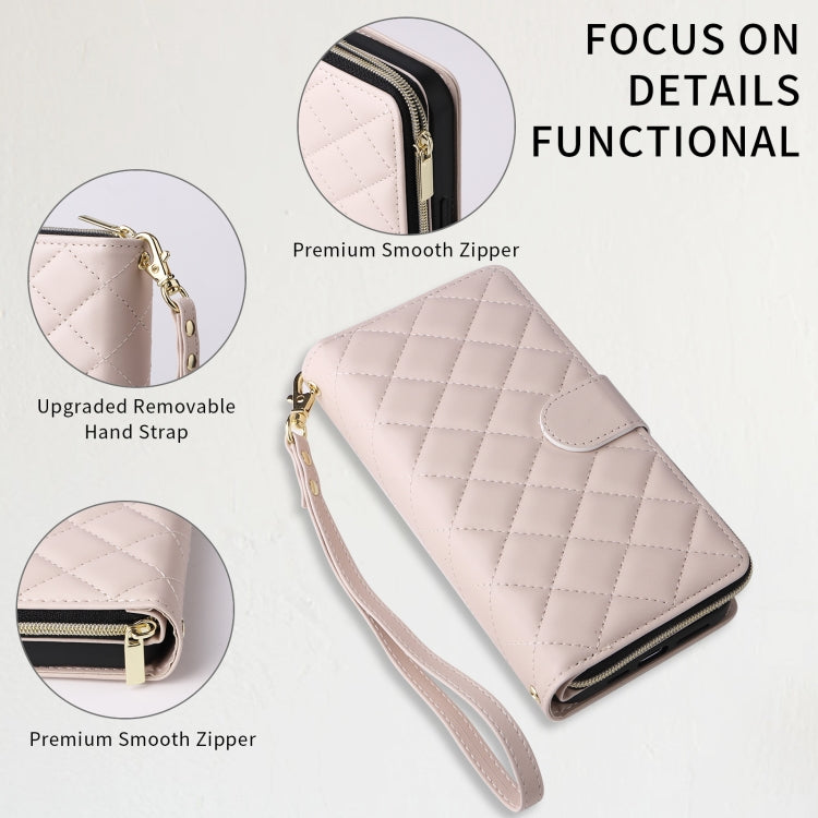 For iPhone XS Max Crossbody Rhombic Zipper Tower Buckle Leather Phone Case with Lanyard(Beige) - More iPhone Cases by buy2fix | Online Shopping UK | buy2fix