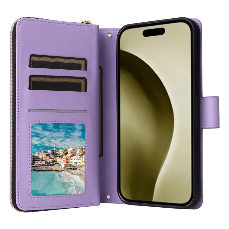 For iPhone 16 Pro Crossbody Rhombic Zipper Tower Buckle Leather Phone Case with Lanyard(Purple) - iPhone 16 Pro Cases by buy2fix | Online Shopping UK | buy2fix