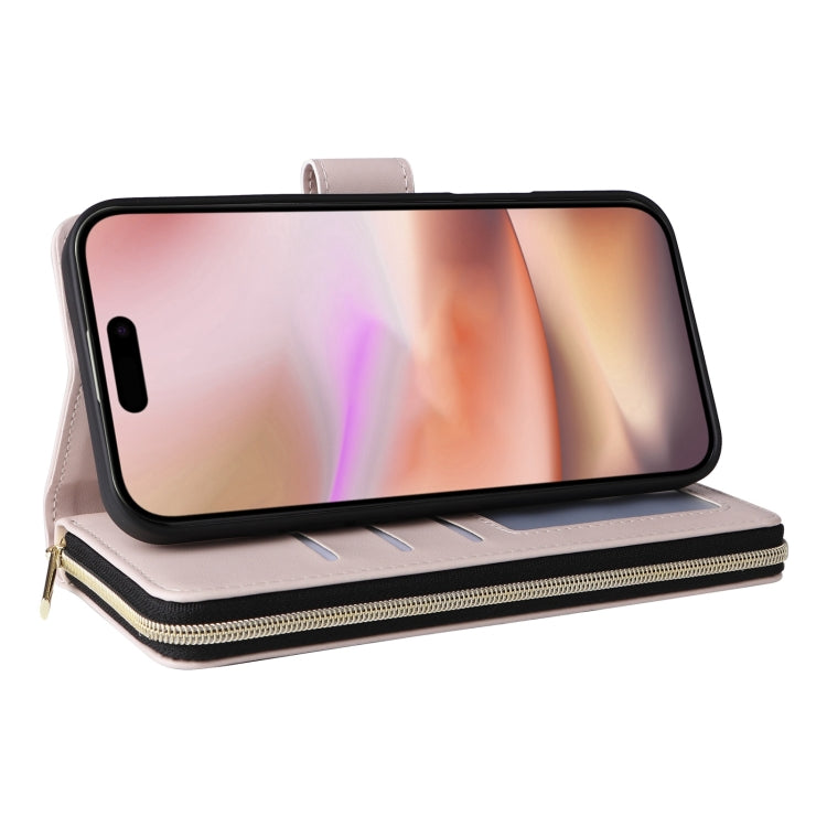 For iPhone 16 Plus Crossbody Rhombic Zipper Tower Buckle Leather Phone Case with Lanyard(Beige) by buy2fix