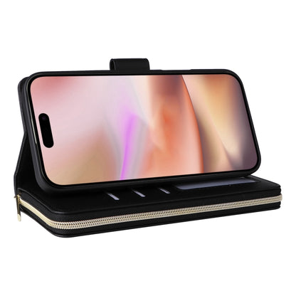 For iPhone 16 Plus Crossbody Rhombic Zipper Tower Buckle Leather Phone Case with Lanyard(Black) by buy2fix