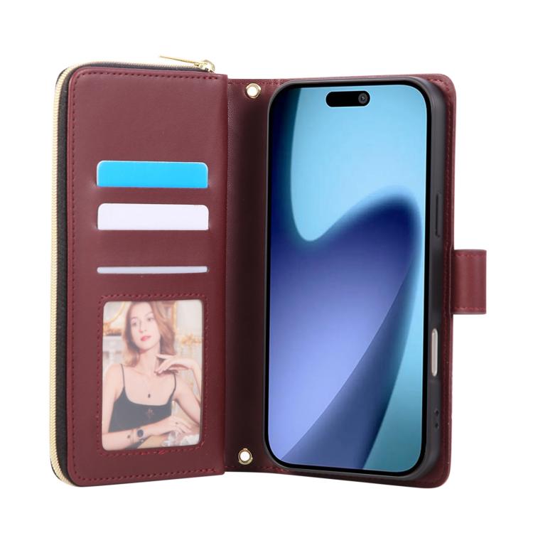 For iPhone Air Crossbody Rhombic Zipper Tower Buckle Leather Phone Case with Lanyard(Wine Red) - iPhone Air Cases by buy2fix | Online Shopping UK | buy2fix