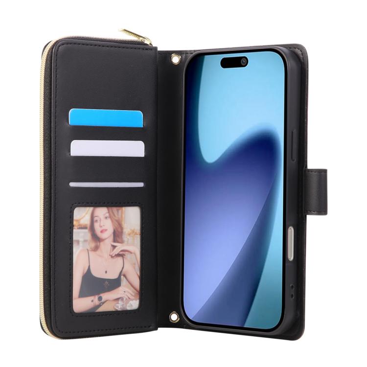 For iPhone Air Crossbody Rhombic Zipper Tower Buckle Leather Phone Case with Lanyard(Black) - iPhone Air Cases by buy2fix | Online Shopping UK | buy2fix