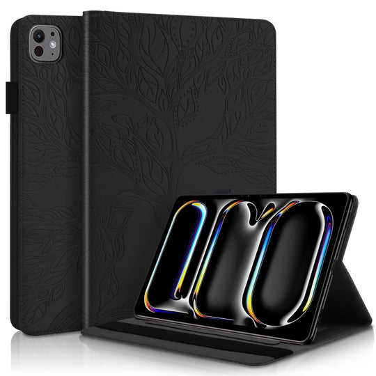 For iPad Pro 13  2025 / 2024 Tree Life Series Embossed Smart Leather Tablet Case(Black)