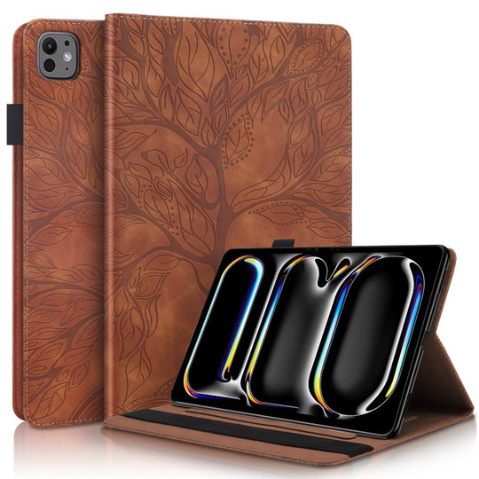 For iPad Pro 13  2025 / 2024 Tree Life Series Embossed Smart Leather Tablet Case(Brown)