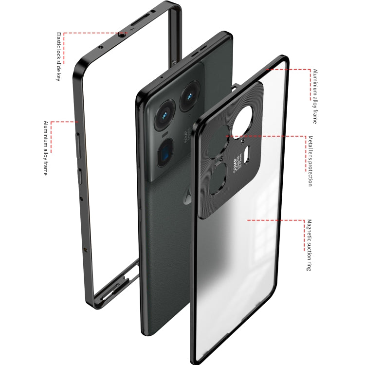 For Motorola Moto X40 Snap Buckle Metal Frame Frosted Phone Case(Black) - Motorola Cases by buy2fix | Online Shopping UK | buy2fix