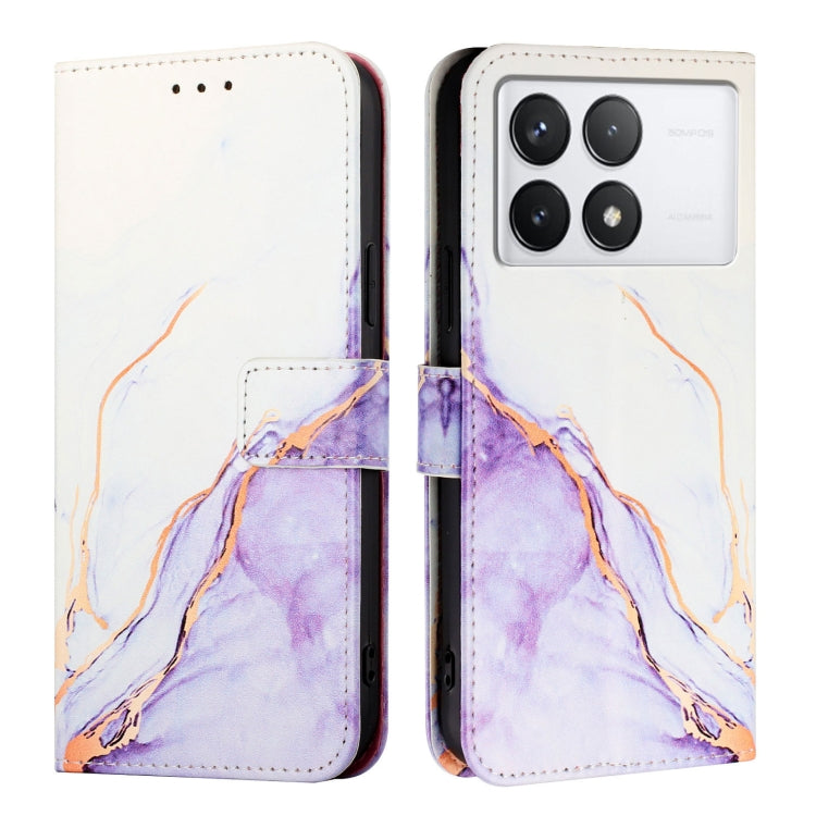 For Xiaomi Redmi K70 / K70 Pro PT003 Marble Pattern Flip Leather Phone Case(White Purple) - K70 Cases by buy2fix | Online Shopping UK | buy2fix