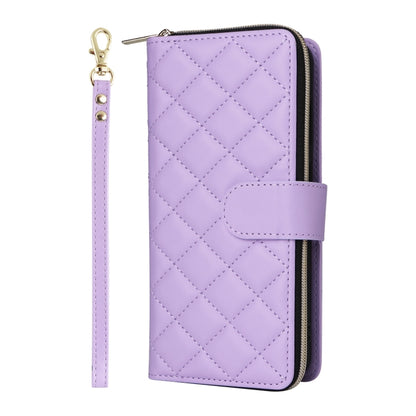 For Samsung Galaxy S25 5G Crossbody Rhombic Zipper Tower Buckle Leather Phone Case with Lanyard(Purple) by buy2fix