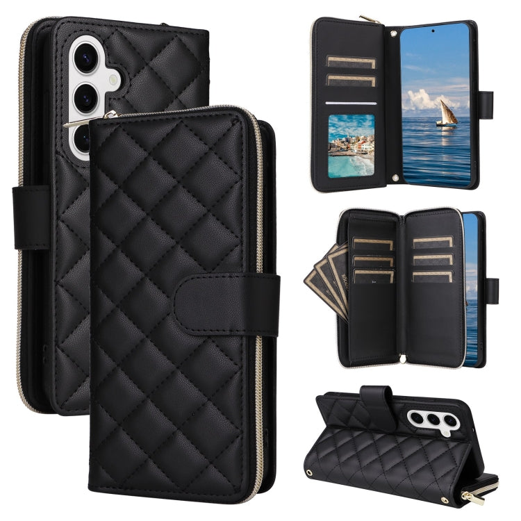 For Samsung Galaxy S25 5G Crossbody Rhombic Zipper Tower Buckle Leather Phone Case with Lanyard(Black) by buy2fix