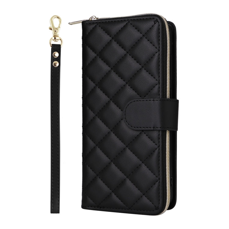 For Samsung Galaxy S25 5G Crossbody Rhombic Zipper Tower Buckle Leather Phone Case with Lanyard(Black) by buy2fix