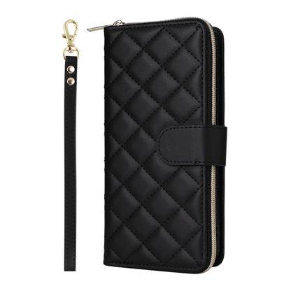 For Samsung Galaxy S25 5G Crossbody Rhombic Zipper Tower Buckle Leather Phone Case with Lanyard(Black) by buy2fix