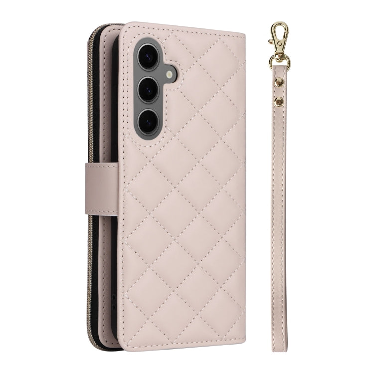 For Samsung Galaxy S25+ 5G Crossbody Rhombic Zipper Tower Buckle Leather Phone Case with Lanyard(Beige) by buy2fix