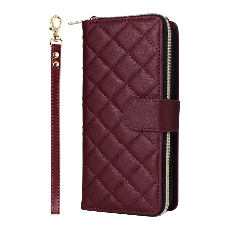 For Samsung Galaxy S25+ 5G Crossbody Rhombic Zipper Tower Buckle Leather Phone Case with Lanyard(Wine Red) by buy2fix