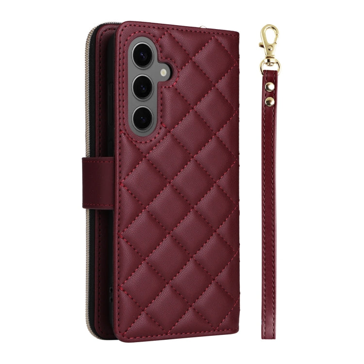 For Samsung Galaxy S25+ 5G Crossbody Rhombic Zipper Tower Buckle Leather Phone Case with Lanyard(Wine Red) by buy2fix