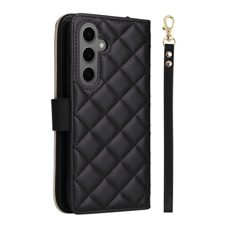 For Samsung Galaxy S25+ 5G Crossbody Rhombic Zipper Tower Buckle Leather Phone Case with Lanyard(Black) - Galaxy S25+ 5G Cases by buy2fix | Online Shopping UK | buy2fix