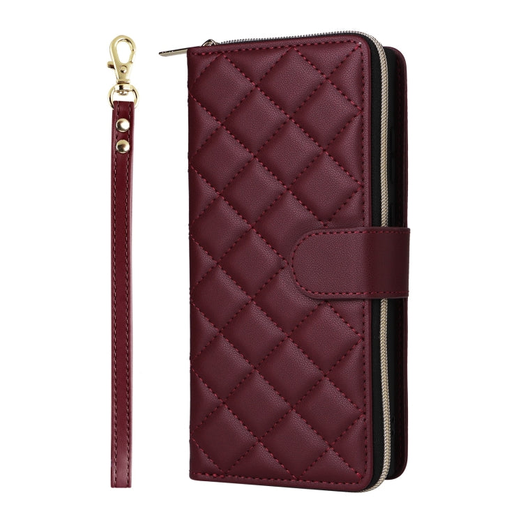 For Samsung Galaxy S25 Ultra 5G Crossbody Rhombic Zipper Tower Buckle Leather Phone Case with Lanyard(Wine Red) by buy2fix