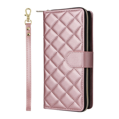 For Samsung Galaxy S25 Ultra 5G Crossbody Rhombic Zipper Tower Buckle Leather Phone Case with Lanyard(Rose Gold) by buy2fix