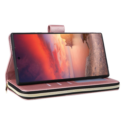 For Samsung Galaxy S25 Ultra 5G Crossbody Rhombic Zipper Tower Buckle Leather Phone Case with Lanyard(Rose Gold) by buy2fix