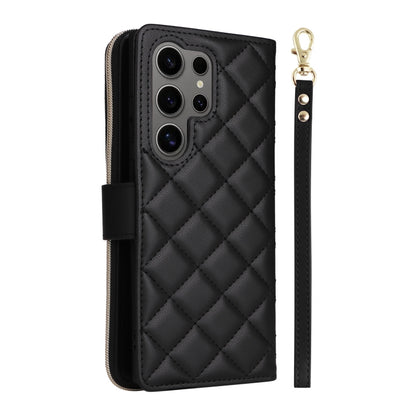 For Samsung Galaxy S25 Ultra 5G Crossbody Rhombic Zipper Tower Buckle Leather Phone Case with Lanyard(Black) - Galaxy S25 Ultra 5G Cases by buy2fix | Online Shopping UK | buy2fix