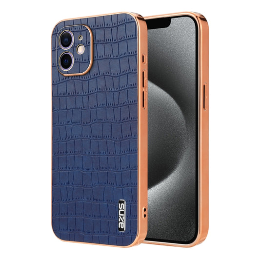 For iPhone 11 AZNS Electroplated Frame Crocodile Texture Full Coverage Phone Case(Blue) - iPhone 11 Cases by AZNS | Online Shopping UK | buy2fix