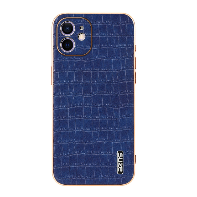 For iPhone 11 AZNS Electroplated Frame Crocodile Texture Full Coverage Phone Case(Blue) - iPhone 11 Cases by AZNS | Online Shopping UK | buy2fix
