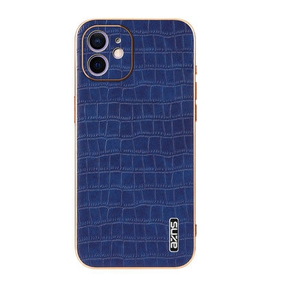 For iPhone 11 AZNS Electroplated Frame Crocodile Texture Full Coverage Phone Case(Blue) - iPhone 11 Cases by AZNS | Online Shopping UK | buy2fix