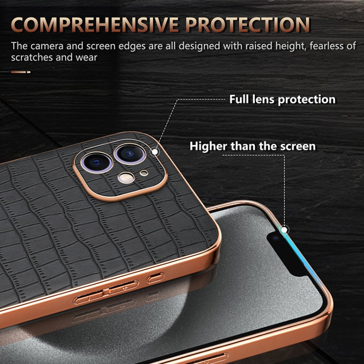 For iPhone 11 AZNS Electroplated Frame Crocodile Texture Full Coverage Phone Case(Blue) - iPhone 11 Cases by AZNS | Online Shopping UK | buy2fix