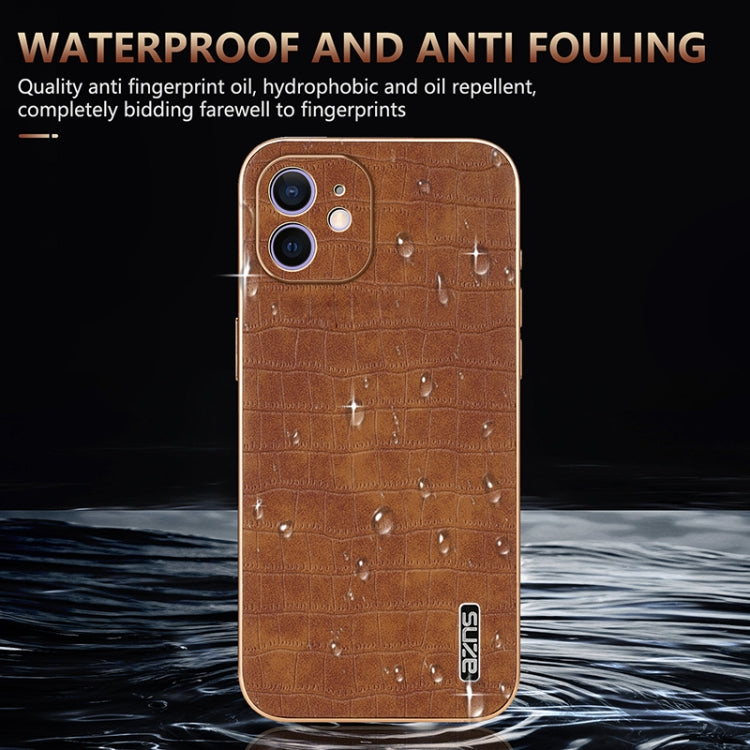 For iPhone 11 AZNS Electroplated Frame Crocodile Texture Full Coverage Phone Case(Blue) - iPhone 11 Cases by AZNS | Online Shopping UK | buy2fix