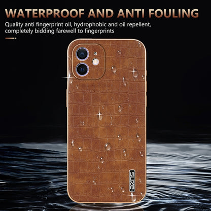 For iPhone 11 AZNS Electroplated Frame Crocodile Texture Full Coverage Phone Case(Blue) - iPhone 11 Cases by AZNS | Online Shopping UK | buy2fix