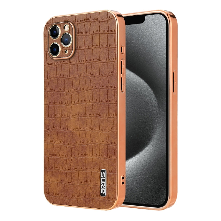 For iPhone 11 Pro AZNS Electroplated Frame Crocodile Texture Full Coverage Phone Case(Brown) - iPhone 11 Pro Cases by AZNS | Online Shopping UK | buy2fix