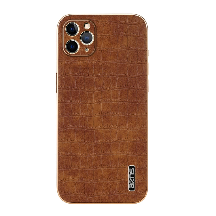 For iPhone 11 Pro AZNS Electroplated Frame Crocodile Texture Full Coverage Phone Case(Brown) - iPhone 11 Pro Cases by AZNS | Online Shopping UK | buy2fix