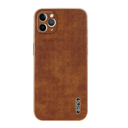 For iPhone 11 Pro AZNS Electroplated Frame Crocodile Texture Full Coverage Phone Case(Brown) - iPhone 11 Pro Cases by AZNS | Online Shopping UK | buy2fix