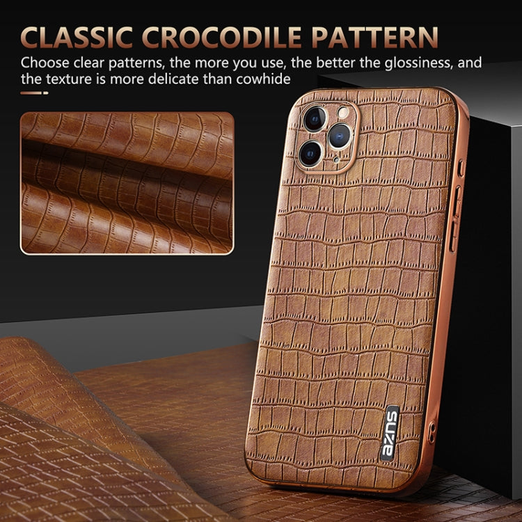 For iPhone 11 Pro AZNS Electroplated Frame Crocodile Texture Full Coverage Phone Case(Brown) - iPhone 11 Pro Cases by AZNS | Online Shopping UK | buy2fix