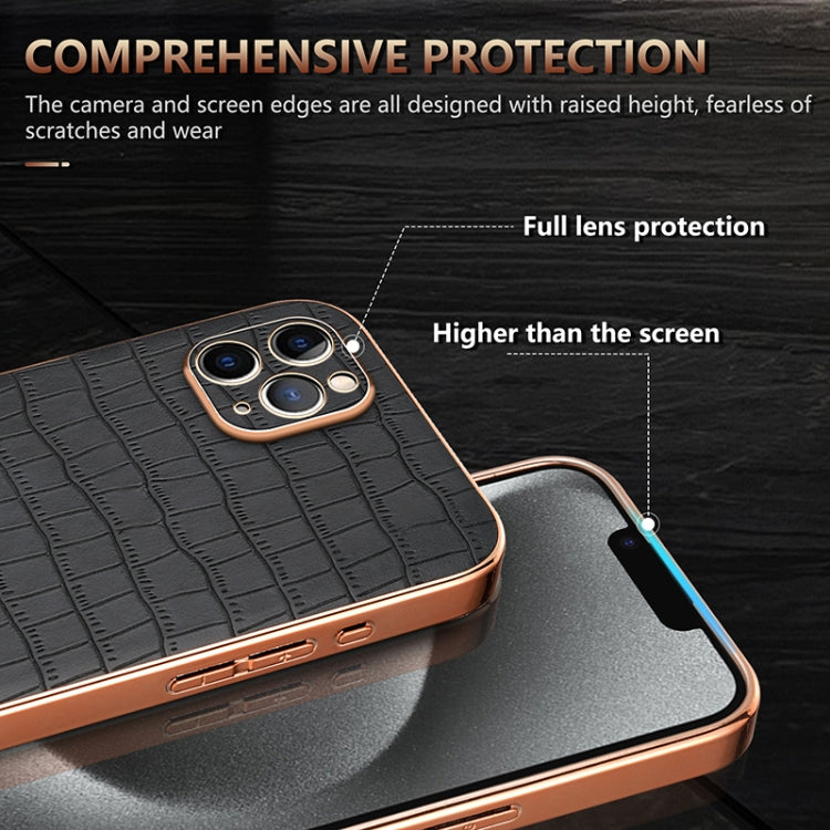 For iPhone 11 Pro AZNS Electroplated Frame Crocodile Texture Full Coverage Phone Case(Brown) - iPhone 11 Pro Cases by AZNS | Online Shopping UK | buy2fix