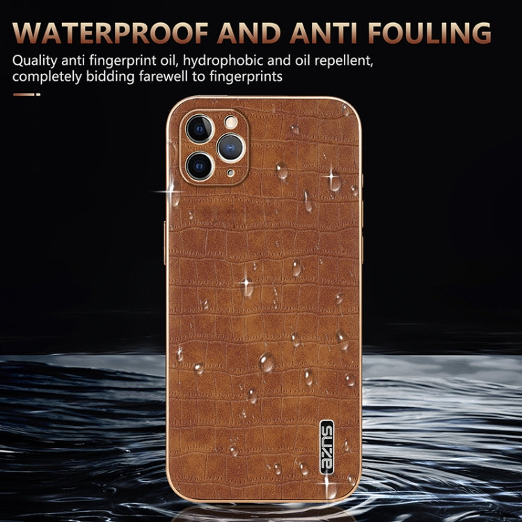 For iPhone 11 Pro AZNS Electroplated Frame Crocodile Texture Full Coverage Phone Case(Brown) - iPhone 11 Pro Cases by AZNS | Online Shopping UK | buy2fix