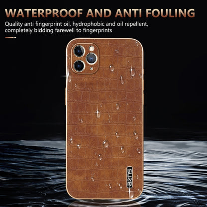 For iPhone 11 Pro AZNS Electroplated Frame Crocodile Texture Full Coverage Phone Case(Brown) - iPhone 11 Pro Cases by AZNS | Online Shopping UK | buy2fix