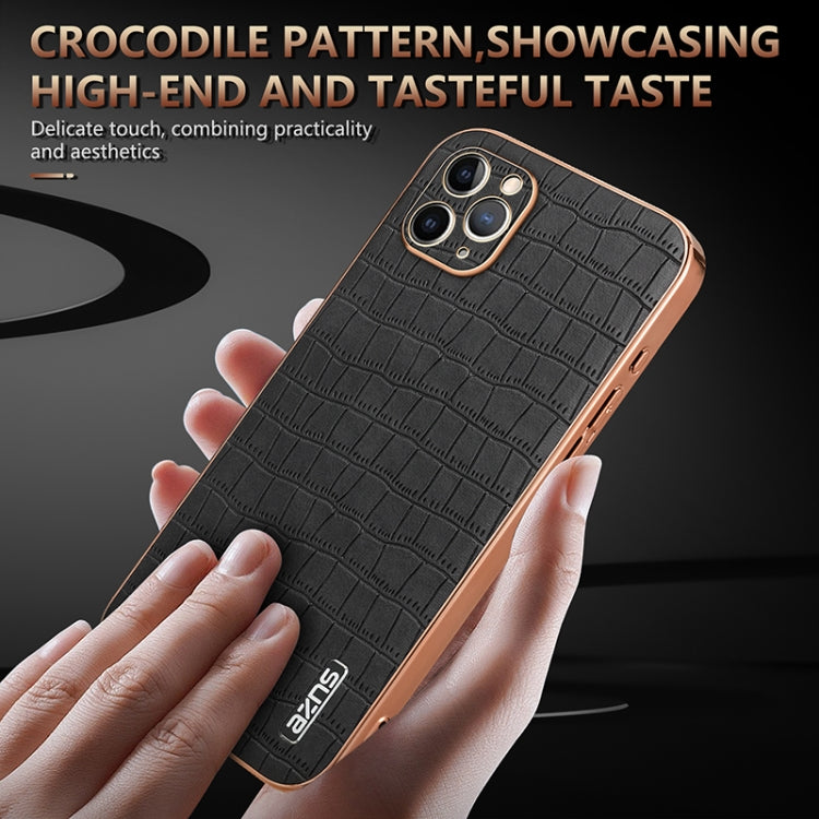 For iPhone 11 Pro AZNS Electroplated Frame Crocodile Texture Full Coverage Phone Case(Brown) - iPhone 11 Pro Cases by AZNS | Online Shopping UK | buy2fix