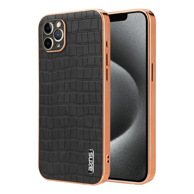 For iPhone 11 Pro Max AZNS Electroplated Frame Crocodile Texture Full Coverage Phone Case(Black) - iPhone 11 Pro Max Cases by AZNS | Online Shopping UK | buy2fix