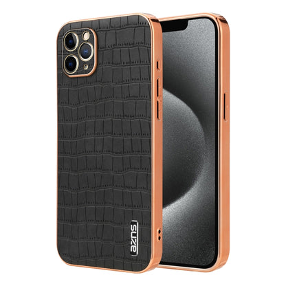 For iPhone 11 Pro Max AZNS Electroplated Frame Crocodile Texture Full Coverage Phone Case(Black) - iPhone 11 Pro Max Cases by AZNS | Online Shopping UK | buy2fix