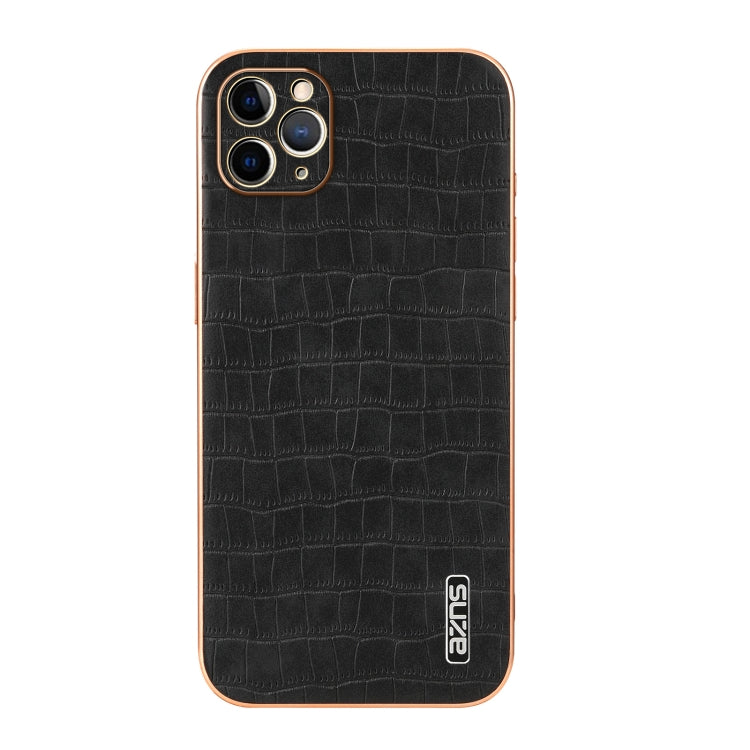 For iPhone 11 Pro Max AZNS Electroplated Frame Crocodile Texture Full Coverage Phone Case(Black) - iPhone 11 Pro Max Cases by AZNS | Online Shopping UK | buy2fix